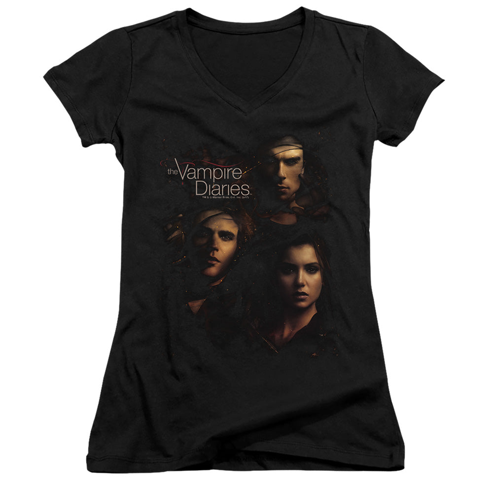 Vampire Diarieshort Sleevemokey Veil-junior V-neck - Black T-shirt