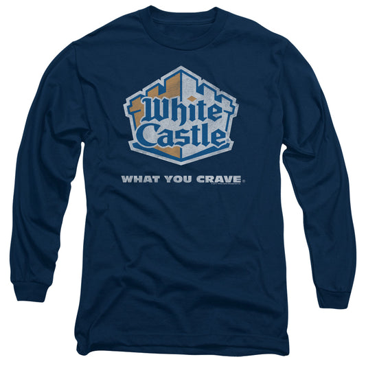 White Castle - Distressed Logo - Long Sleeve Adult 18/1 - Navy T-shirt