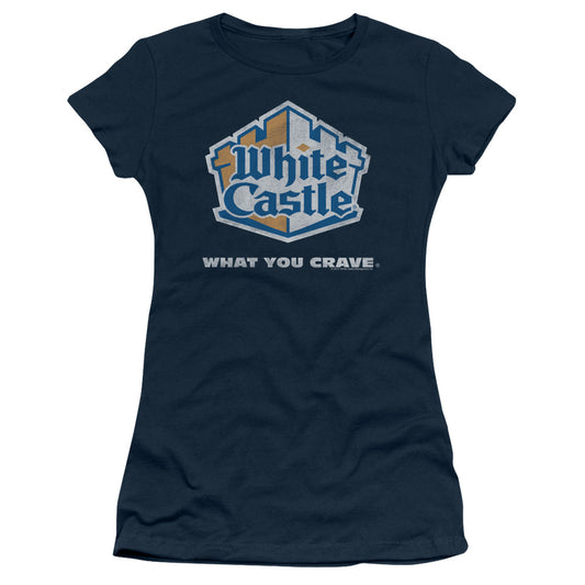 White Castle - Distressed Logo - Short Sleeve Junior Sheer - Navy T-shirt