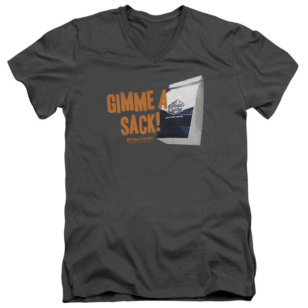 WHITE CASTLE GIMMIE A SACK - S/S ADULT V-NECK 30/1 - CHARCOAL T-Shirt