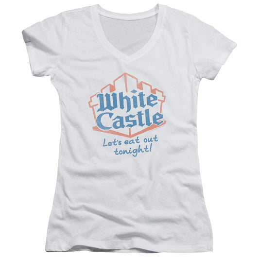 White Castle - Lets Eat - Junior V-neck - White