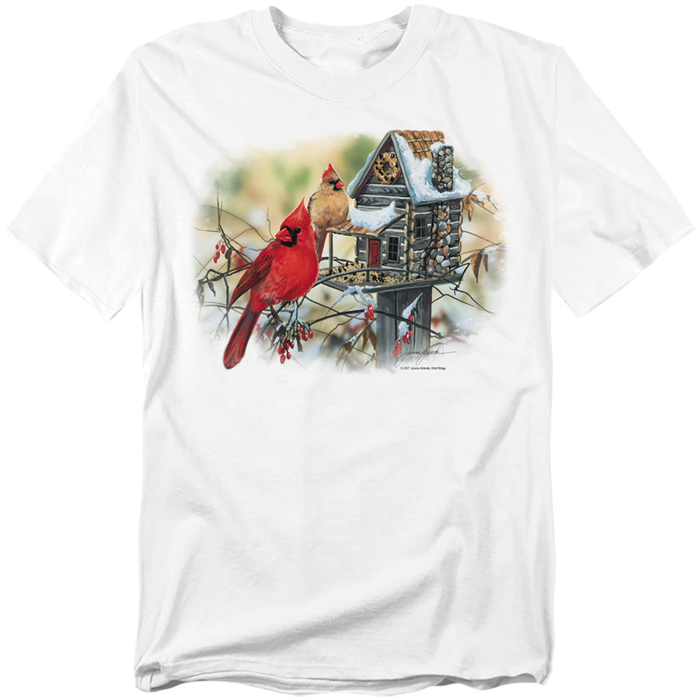 Wildlife - Cardinals Rustic Retreat - Short Sleeve Adult 18/1 - White T-shirt