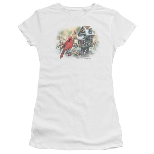 WILDLIFE CARDINALS RUSTIC RETREAT - S/S JUNIOR SHEER - WHITE T-Shirt