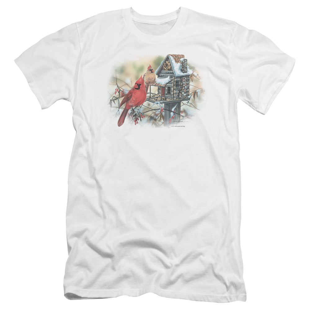 Wildlife - Cardinals Rustic Retreat-premuim Canvas Adult Slim Fit 30/1 - White