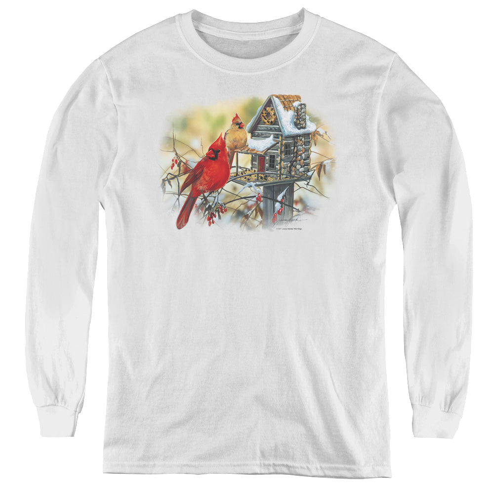 Wildlife - Cardinals Rustic Retreat - Youth Long Sleeve Tee - White