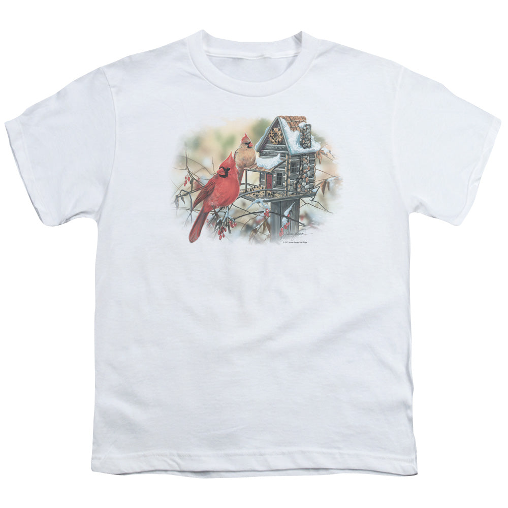 Wildlife - Cardinals Rustic Retreat - Short Sleeve Youth 18/1 - White T-shirt