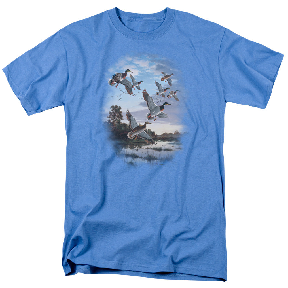 Wildlife - Evening Flight Mallards - Short Sleeve Adult 18/1 - Carolina Blue T-shirt