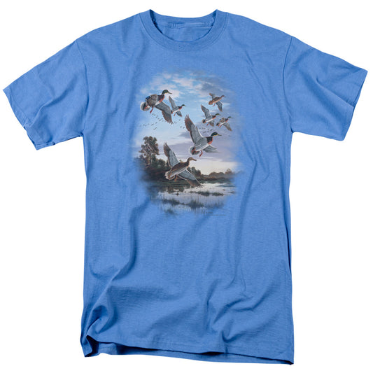 Wildlife - Evening Flight Mallards - Short Sleeve Adult 18/1 - Carolina Blue T-shirt