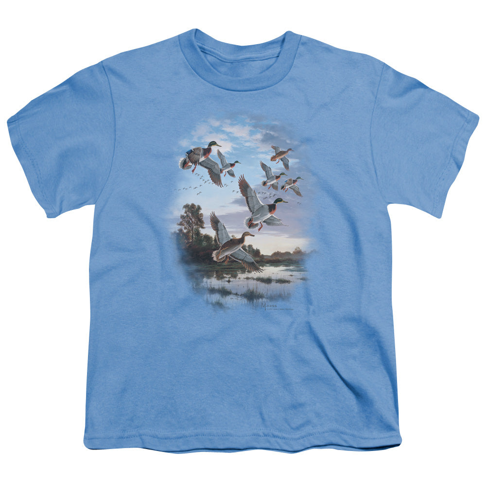 Wildlife - Evening Flight Mallards - Short Sleeve Youth 18/1 - Carolina Blue T-shirt
