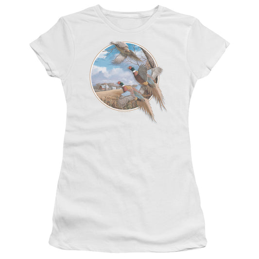 Wildlife - October Memories Pheasants - Short Sleeve Junior Sheer - White T-shirt
