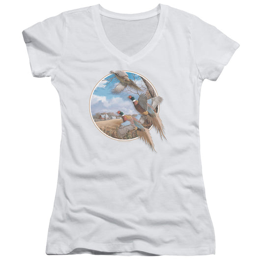 Wildlife - October Memories Pheasants - Junior V-neck - White