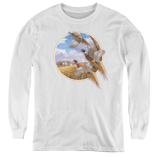 Wildlife - October Memories Pheasants - Youth Long Sleeve Tee - White
