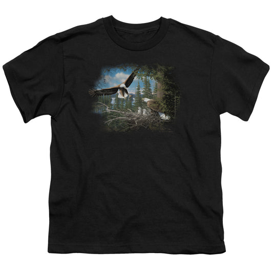 Wildlife - Spring Bald Eagles - Short Sleeve Youth 18/1 - Black T-shirt