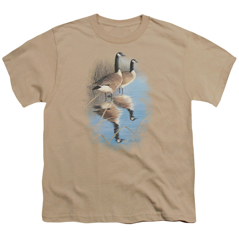 Wildlife - Morning Reflections Canada Geese - Short Sleeve Youth 18/1 - Sand T-shirt