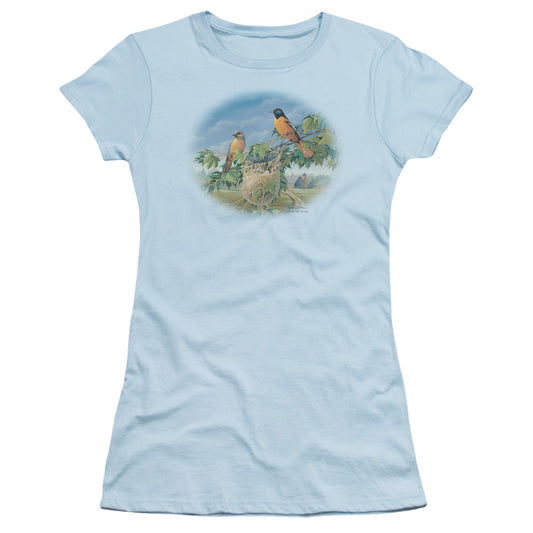 Wildlife - Orioles And Farm - Short Sleeve Junior Sheer - Light Blue T-shirt