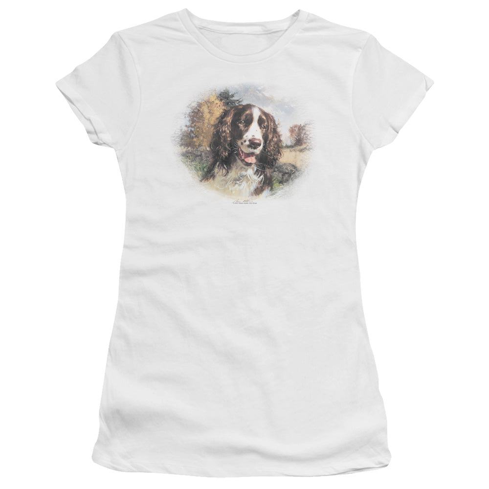 Wildlife - Springer Spaniel Head - Short Sleeve Junior Sheer - White T-shirt