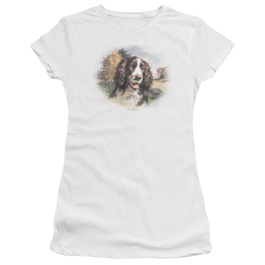 Wildlife - Springer Spaniel Head - Short Sleeve Junior Sheer - White T-shirt