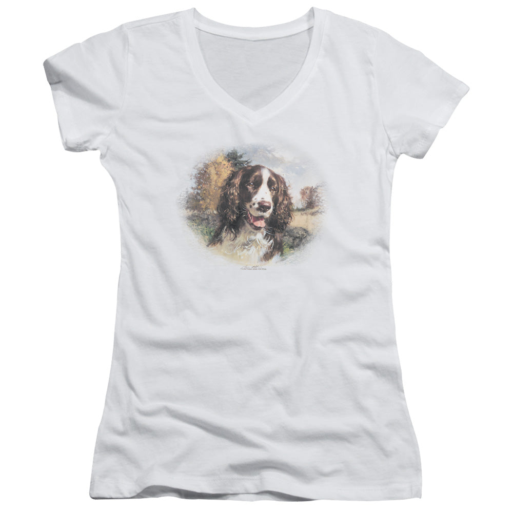 Wildlife Springer Spaniel Head - Junior V-neck - White