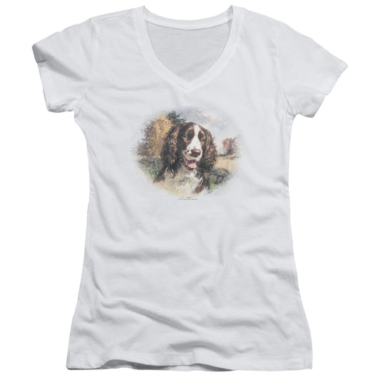 Wildlife Springer Spaniel Head - Junior V-neck - White