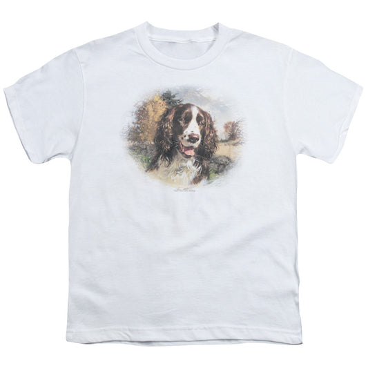 Wildlife - Springer Spaniel Head - Short Sleeve Youth 18/1 - White T-shirt