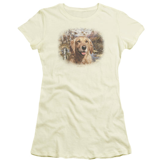 Wildlife - Golden Retriever Head - Short Sleeve Junior Sheer - Cream T-shirt
