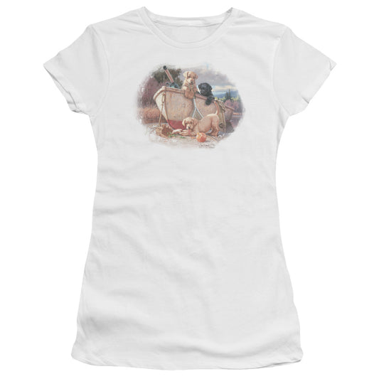 Wildlife - Lunch Break Lab Pups - Short Sleeve Junior Sheer - White T-shirt