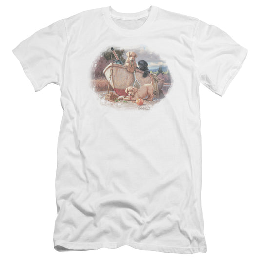 Wildlife - Lunch Break Lab Pups-premuim Canvas Adult Slim Fit 30/1 - White
