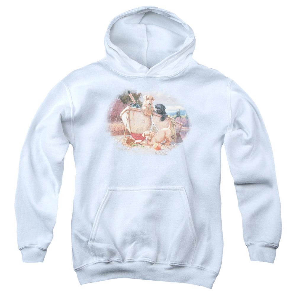 Wildlife Lunch Break Lab Pups-youth Pull-over Hoodie - White
