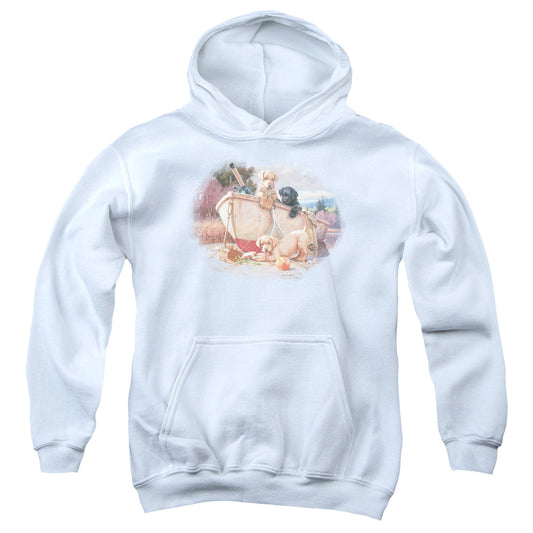 Wildlife Lunch Break Lab Pups-youth Pull-over Hoodie - White