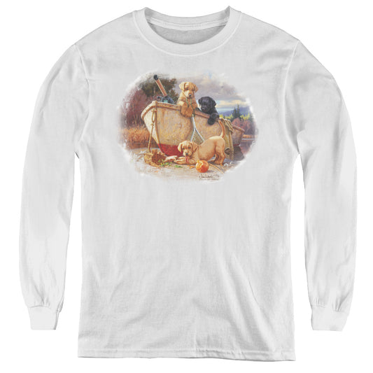 Wildlife - Lunch Break Lab Pups - Youth Long Sleeve Tee - White