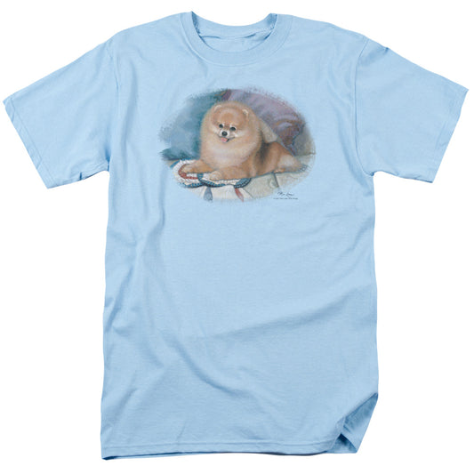 Wildlife - Pomeranian Portrait - Short Sleeve Adult 18/1 - Light Blue T-shirt