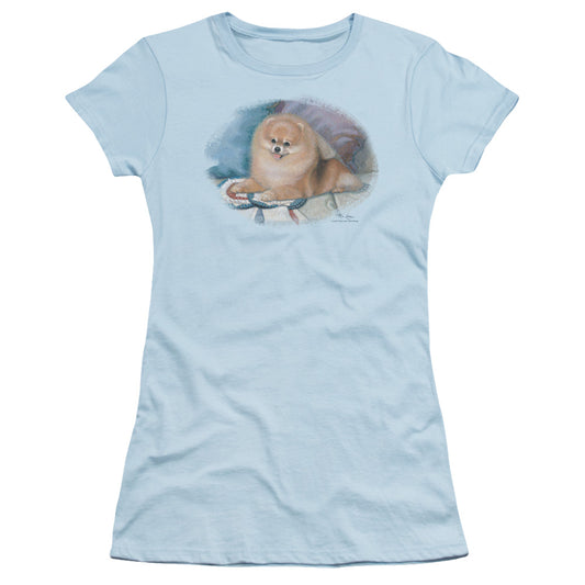Wildlife - Pomeranian Portrait - Short Sleeve Junior Sheer - Light Blue T-shirt