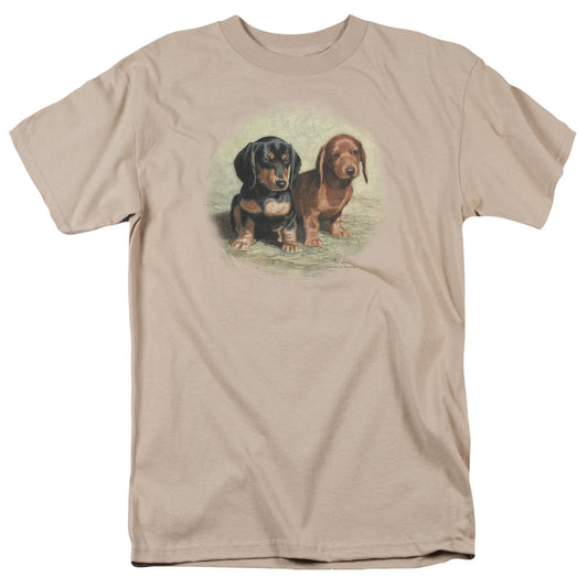 Wildlife - Dachshund Pups - Short Sleeve Adult 18/1 - Sand T-shirt