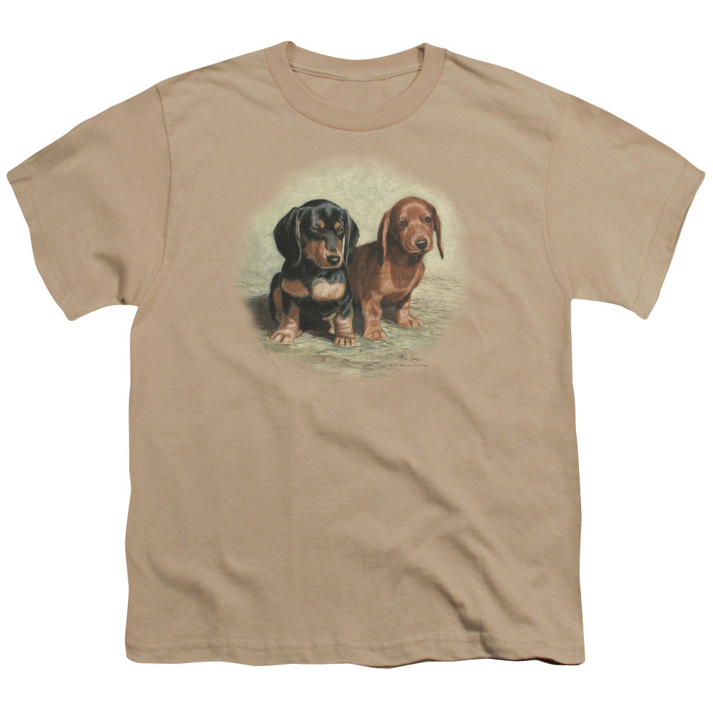 Wildlife - Dachshund Pups - Short Sleeve Youth 18/1 - Sand T-shirt