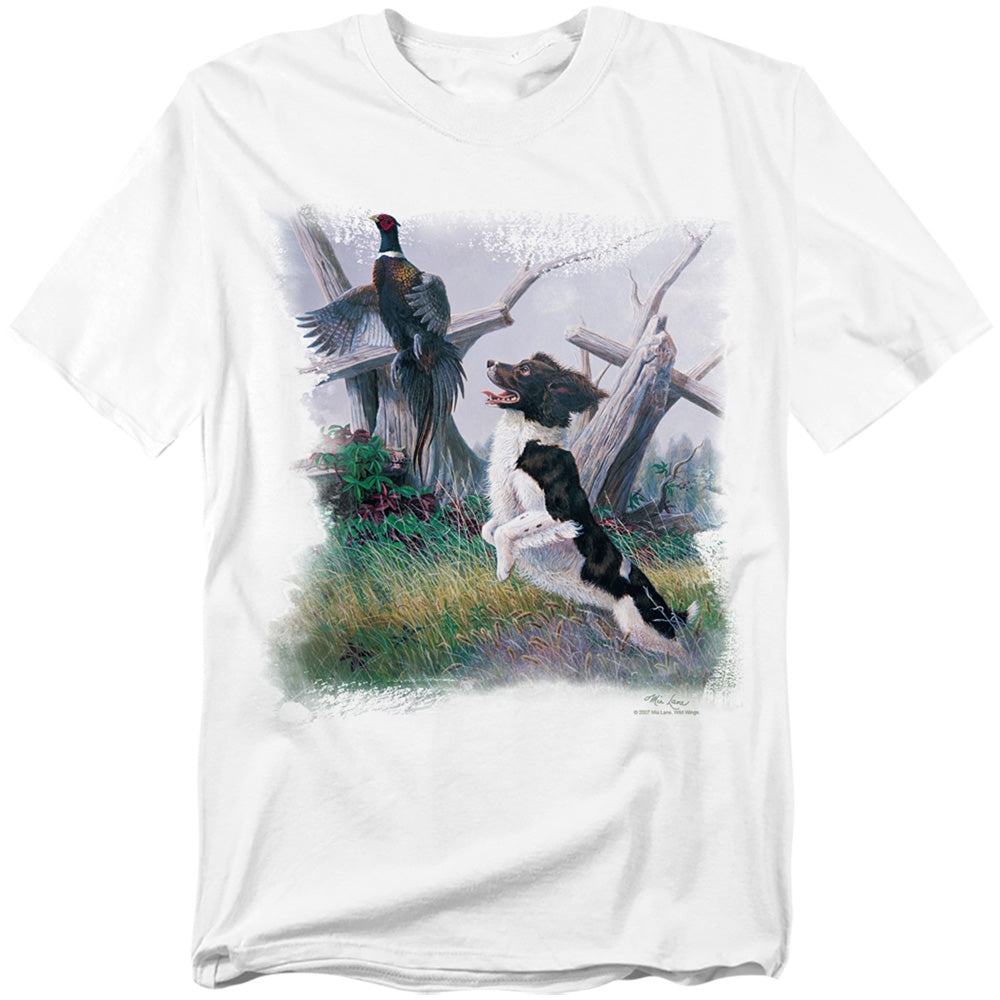 Wildlife - Springer With Pheasant - Short Sleeve Adult 18/1 - White T-shirt