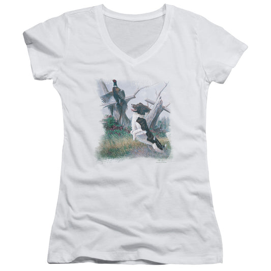 Wildlife - Springer With Pheasant - Junior V-neck - White