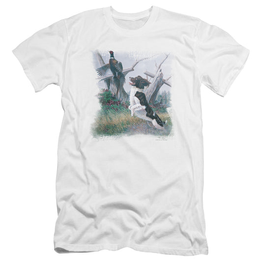 Wildlife - Springer With Pheasant-premuim Canvas Adult Slim Fit 30/1 - White