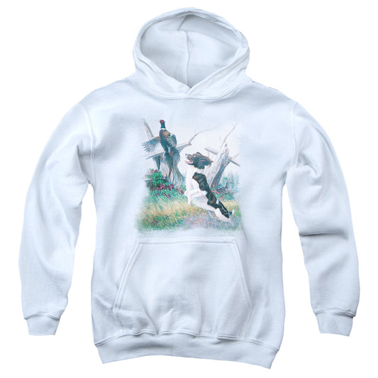 Wildlife - Springer With Pheasant - Youth Pull-over Hoodie - White