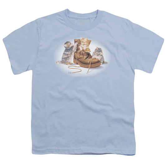 Wildlife - Playful Kittens - Short Sleeve Youth 18/1 - Light Blue T-shirt