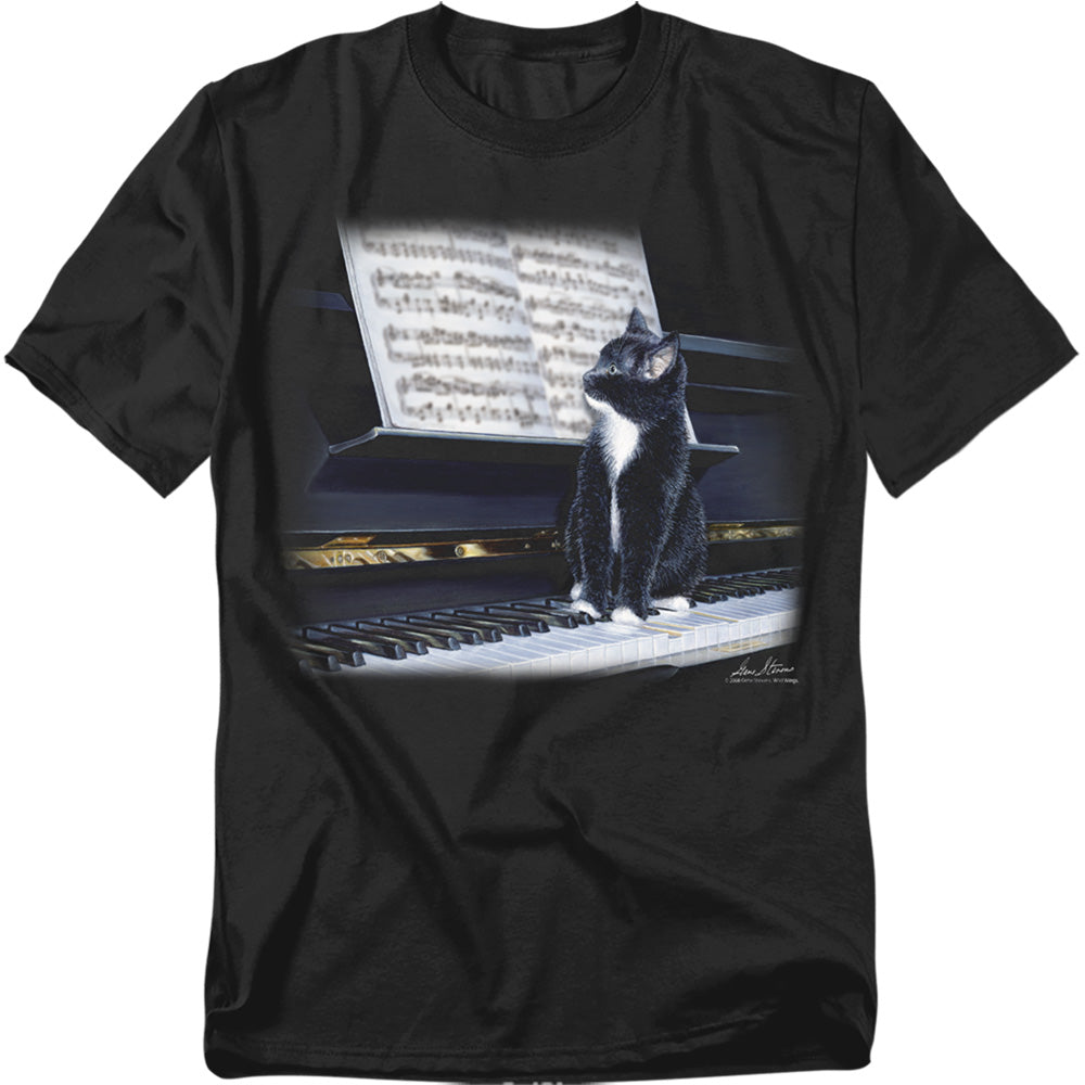 Wildlife - Kitten On The Keys - Short Sleeve Adult 18/1 - Black T-shirt