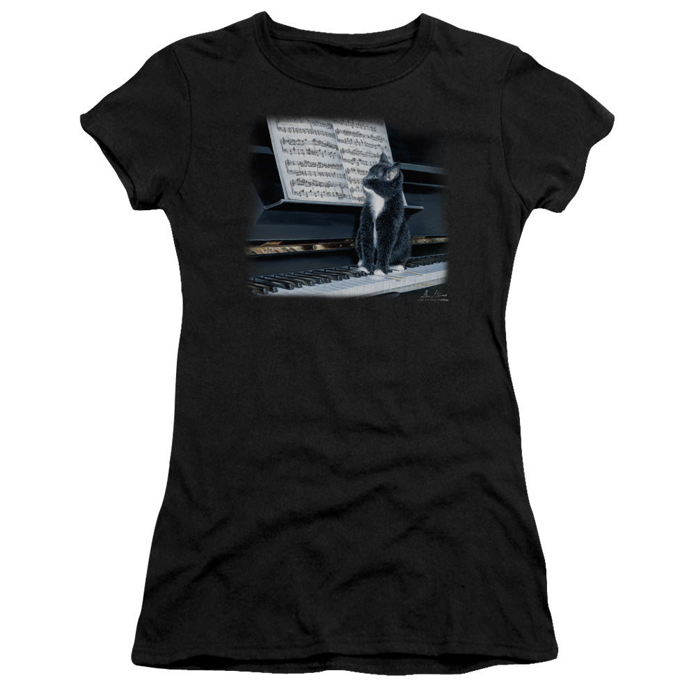 Wildlife - Kitten On The Keys - Short Sleeve Junior Sheer - Black T-shirt