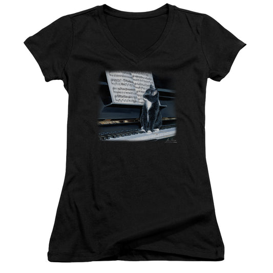 Wildlife - Kitten On The Keys - Junior V-neck - Black