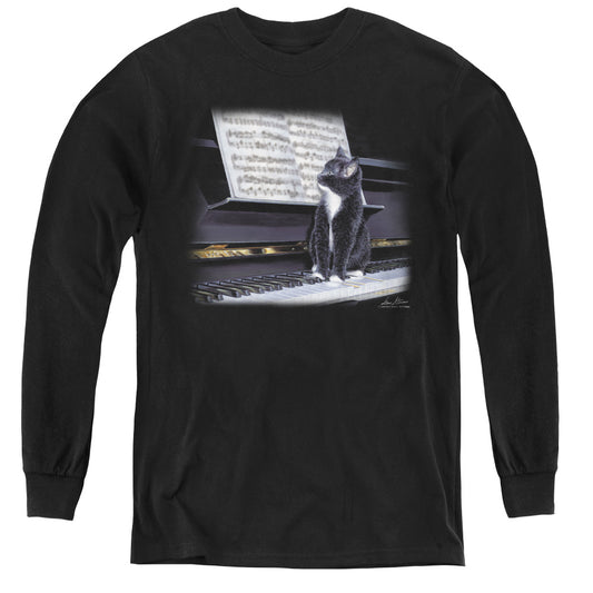 Wildlife - Kitten On The Keys - Youth Long Sleeve Tee - Black