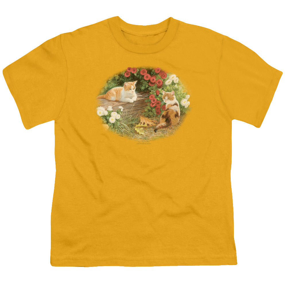 Wildlife - Kittens And Mums - Short Sleeve Youth 18/1 - Gold T-shirt