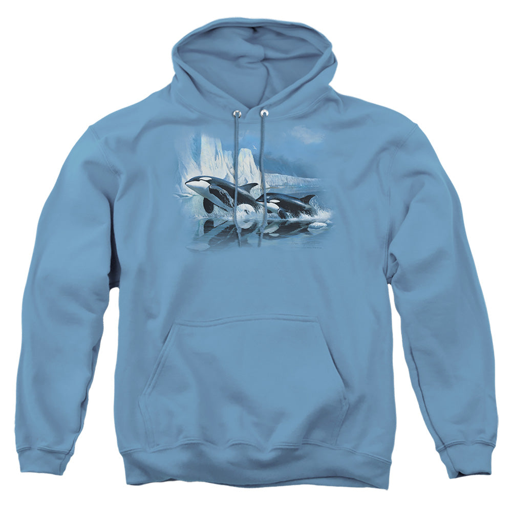 Wildlife - Glaciers Edge Orcas - Adult Pull-over Hoodie - Carolina Blue
