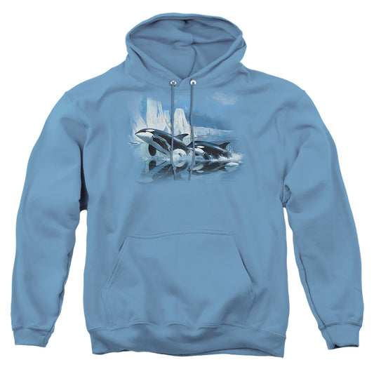 Wildlife - Glaciers Edge Orcas - Adult Pull-over Hoodie - Carolina Blue