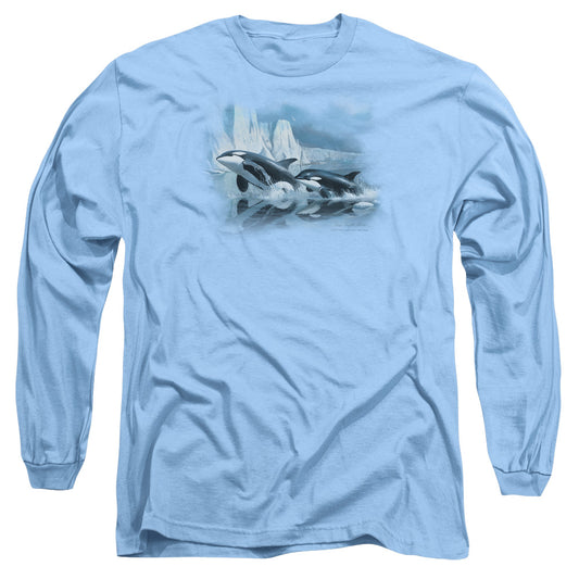 Wildlife - Glaciers Edge Orcas - Long Sleeve Adult 18/1 - Carolina Blue T-shirt