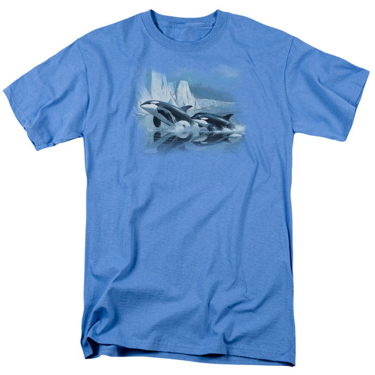 Wildlife - Glaciers Edge Orcas - Short Sleeve Adult 18/1 - Carolina Blue T-shirt