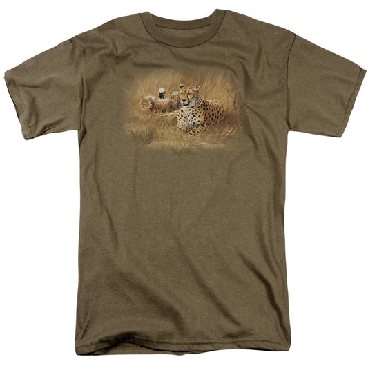 Wildlife - Cheetah Family - Short Sleeve Adult 18/1 - Safari Green T-shirt