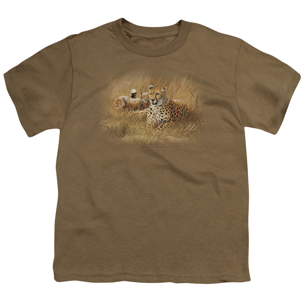 Wildlife - Cheetah Family - Short Sleeve Youth 18/1 - Safari Green T-shirt
